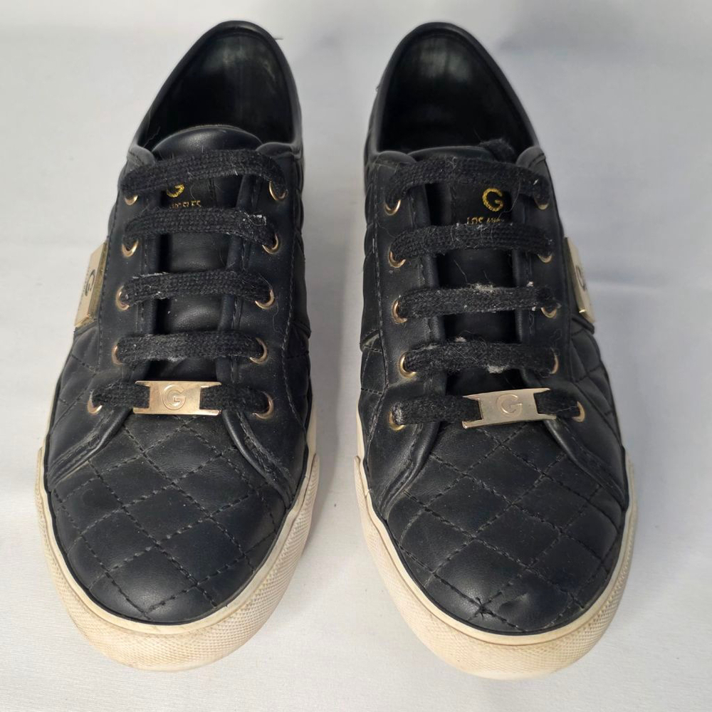 Women's Guess Black Quilted Sneakers with Gold Accents Size 8.5